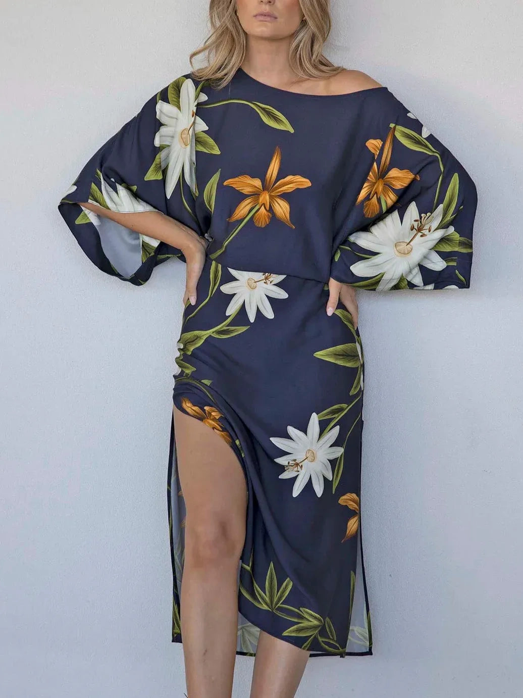 Bohemian Floral Kaftan Midi Dress