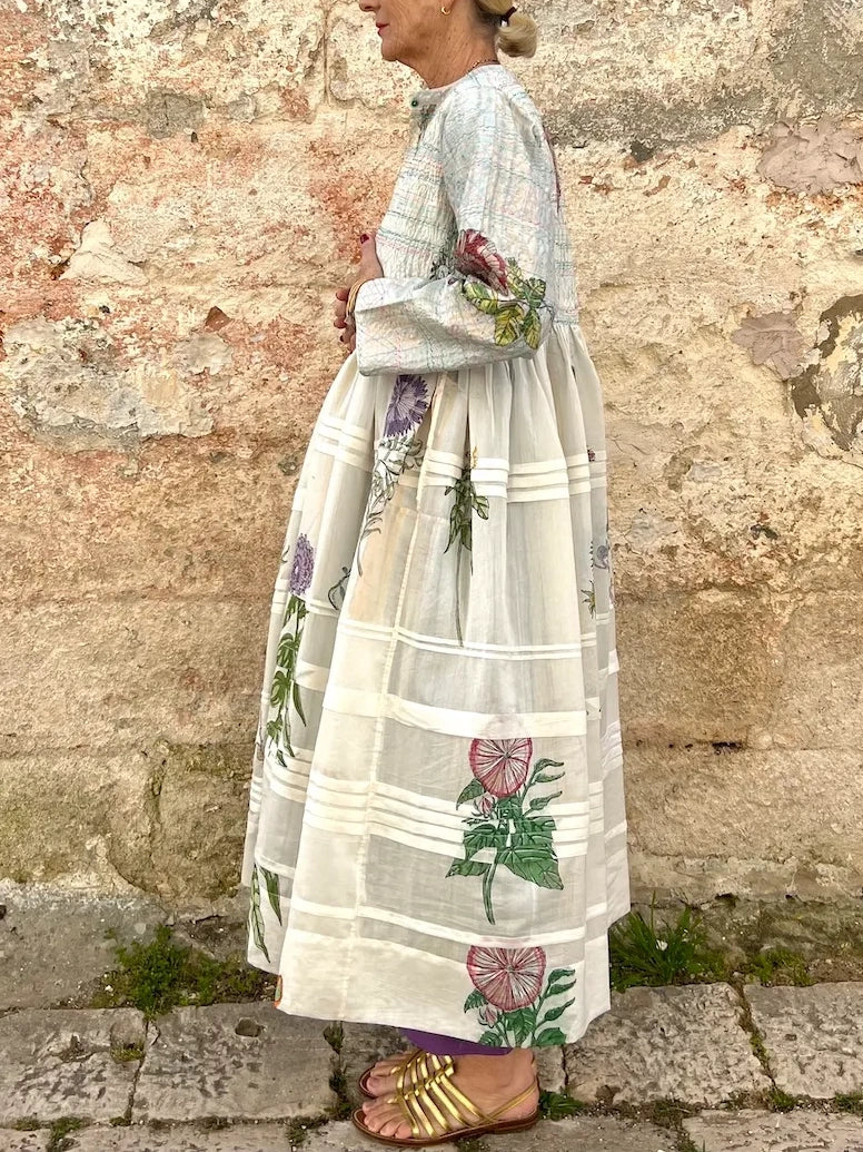 Botanical Print Smocked Maxi Dress