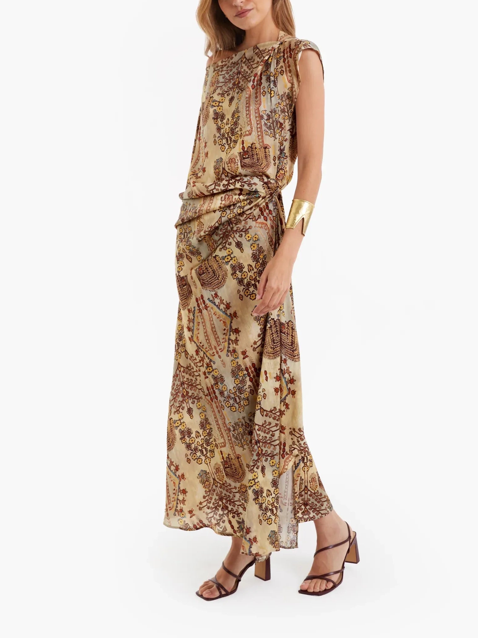 Satin Ornate Print Maxi Dress