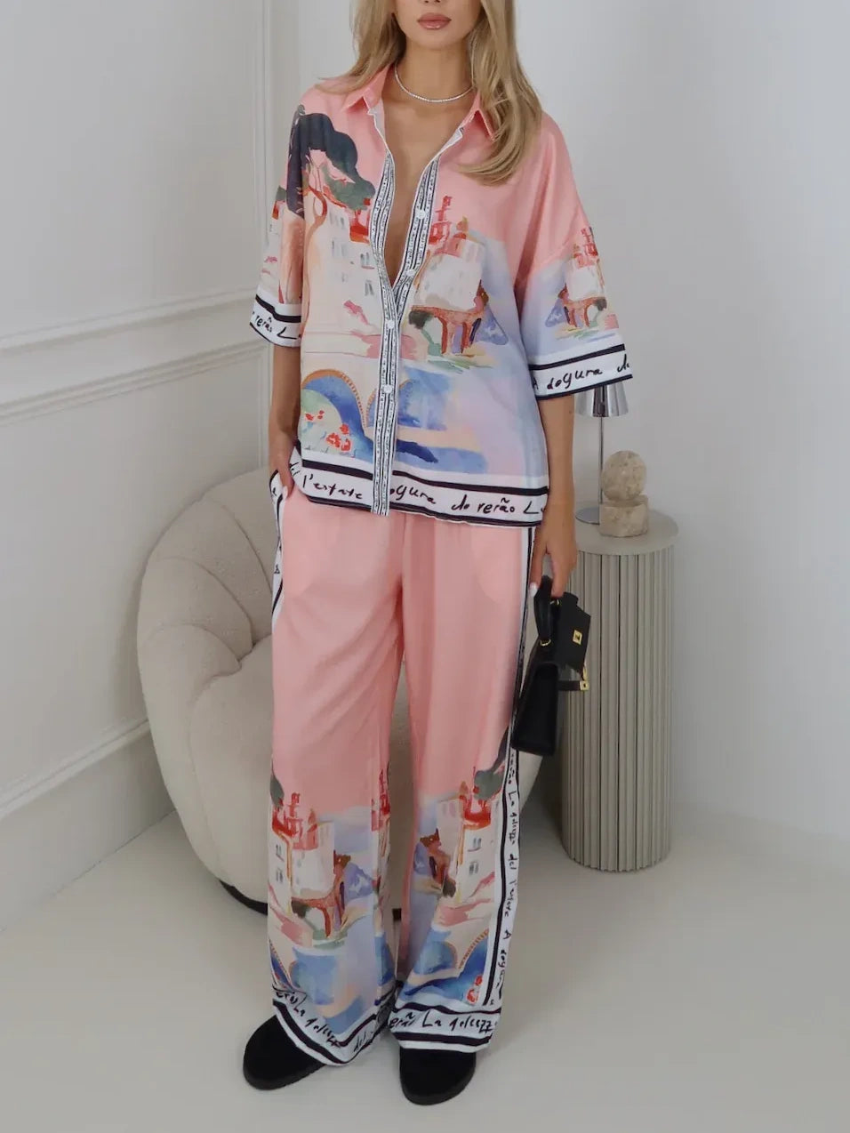 Pink Coastal Print Two-Piece Set