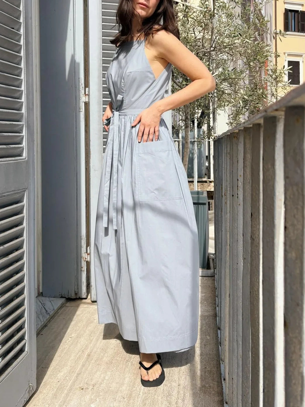 Dusty Blue Sleeveless Midi Dress