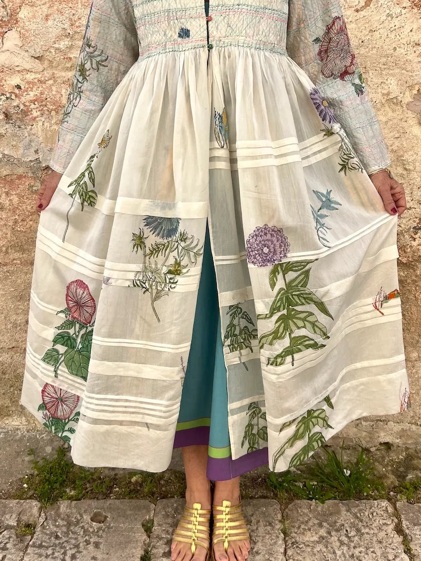 Botanical Print Smocked Maxi Dress