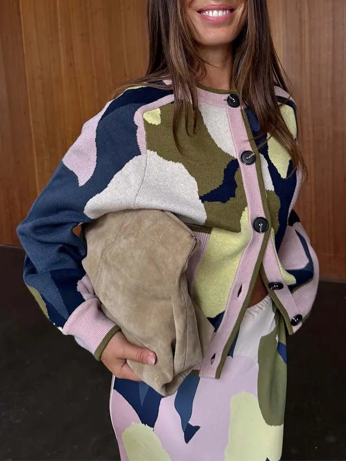 Abstract Print Maxi Skirt Set