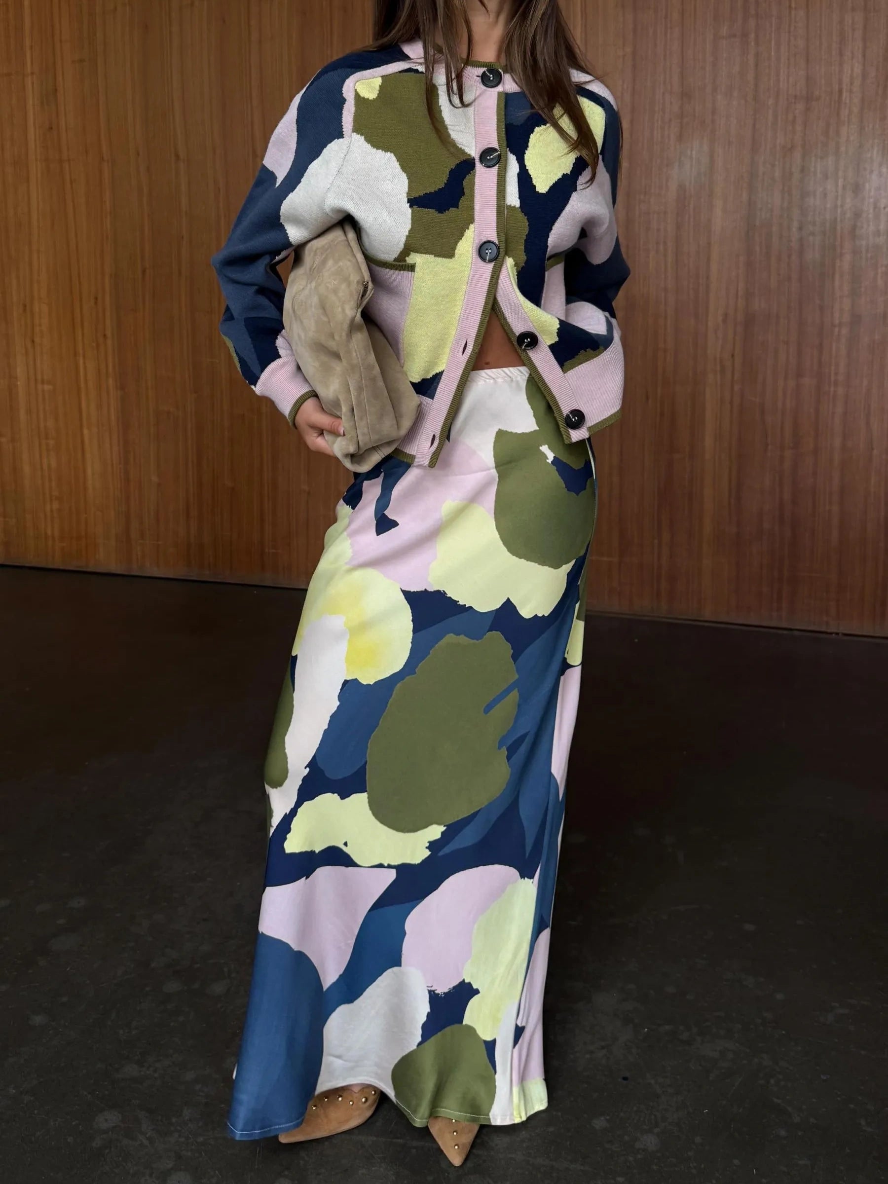 Abstract Print Maxi Skirt Set