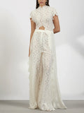 White Lace Cutout Two-Piece Set