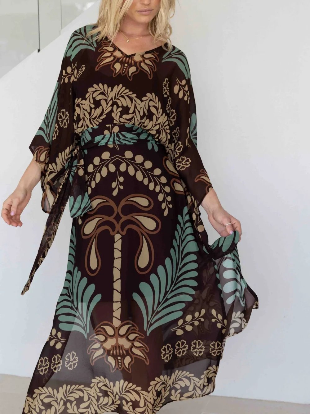 Tropical Print Kaftan Maxi Dress