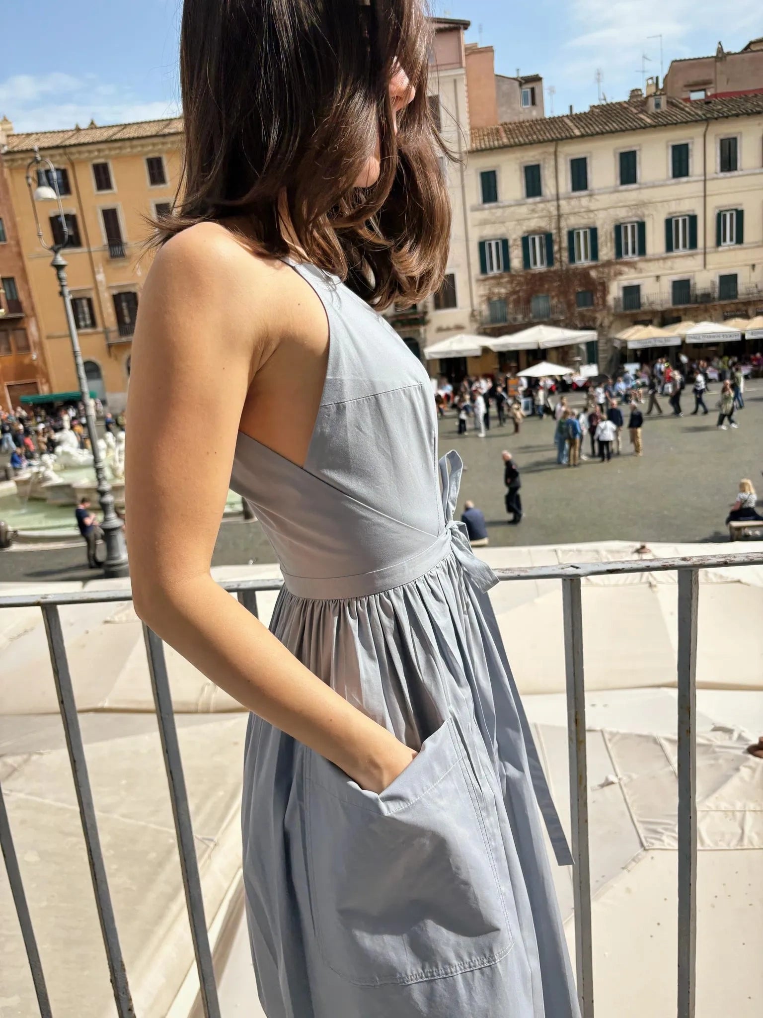 Dusty Blue Sleeveless Midi Dress