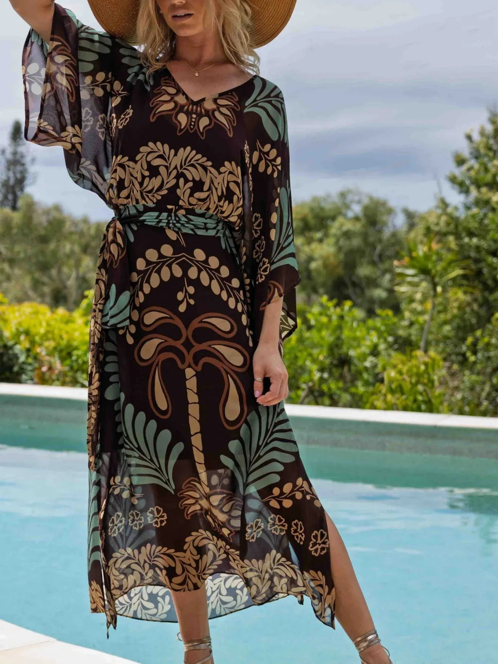 Tropical Print Kaftan Maxi Dress